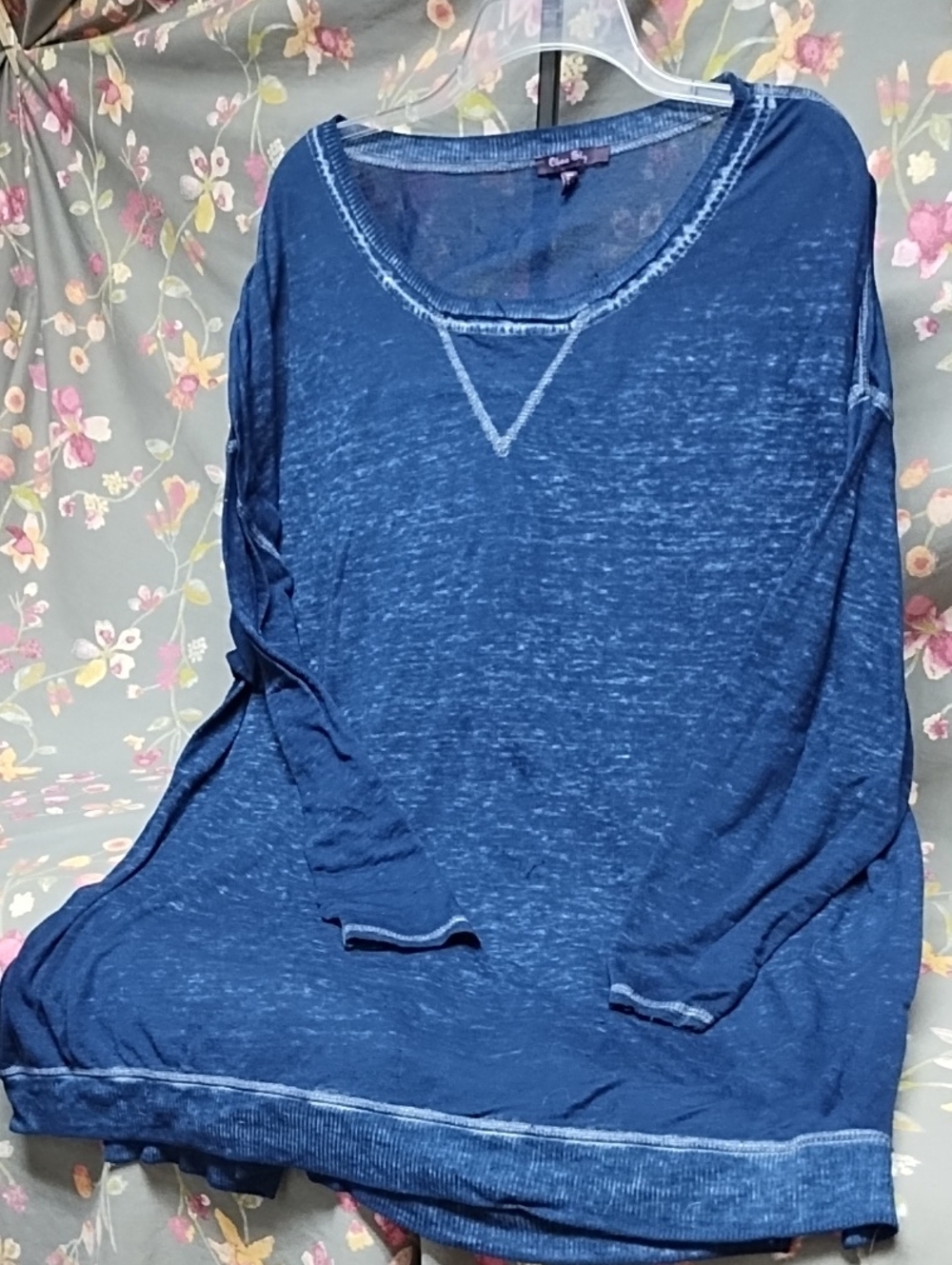 Olivia Sky Distressed Indigo Blue Long Sleeve Sweatshirt